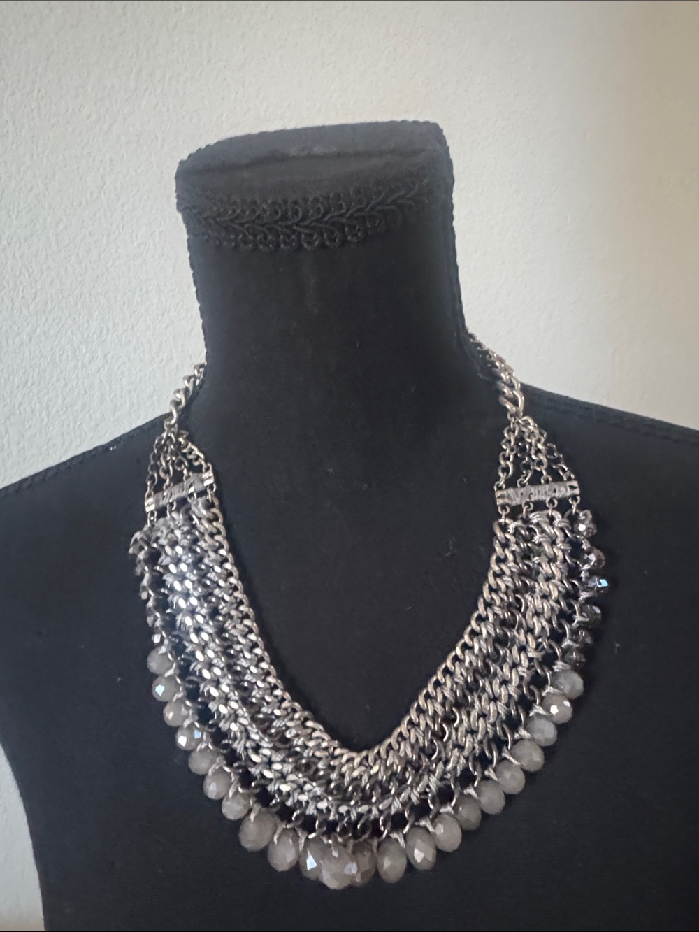 Express Silver-Tone Layered Necklace with Gray Beads